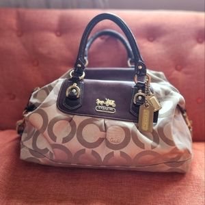 Coach Madison Signature Op Art Sabrina Brown/Beige Satchel Bag 12943